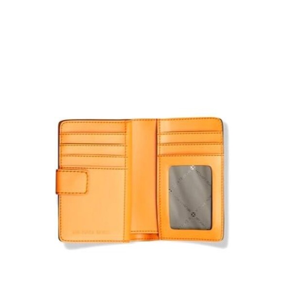 New Michael Kors Jet Set Printed Signature Logo Bi-Fold Medium Wallet Pop Orange - Picture 5 of 5